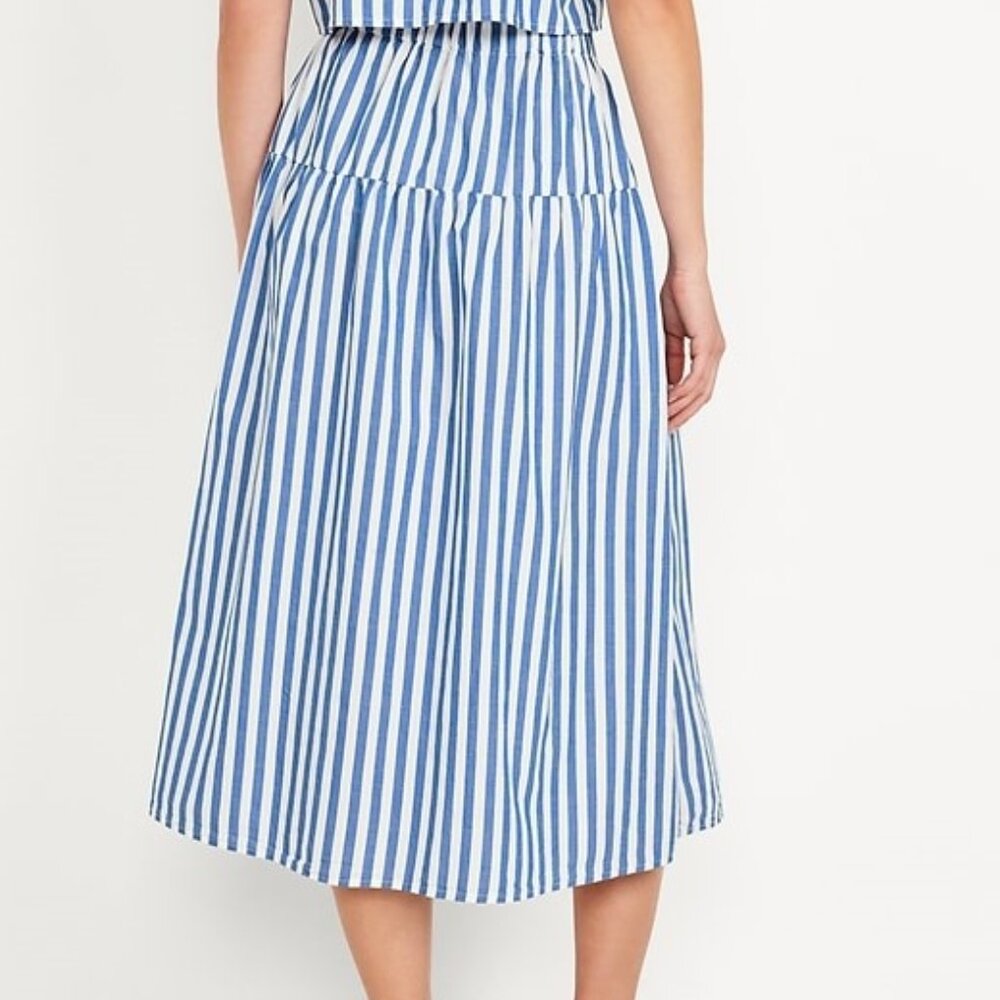 Dropped-Waist Midi Skirt Color: chambray/blue stripe SIZE 2X - Picture 4 of 8